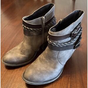 BKE Sole Elaina Ankle Boots Women's 9M Brown Block Heel‎ Buckle Zip Booties